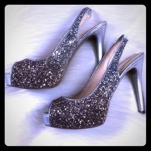 Guess Brand Glitter Stiletto Open Toe High Heels